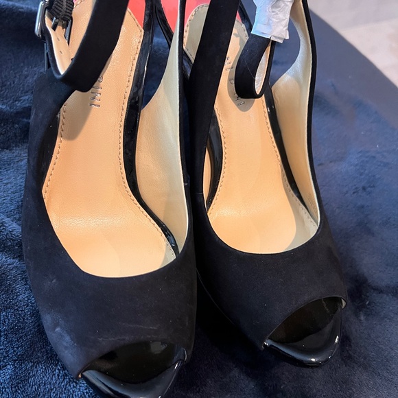 New Giani Bini multicolored wedge Sz 7, lil scuff-suede, black pink gray white - Picture 3 of 8